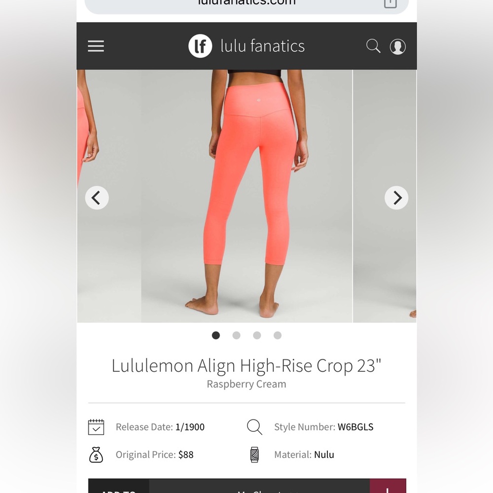 Neon Pastel Lululemon Cropped Align Pant 23” Raspberry Cream